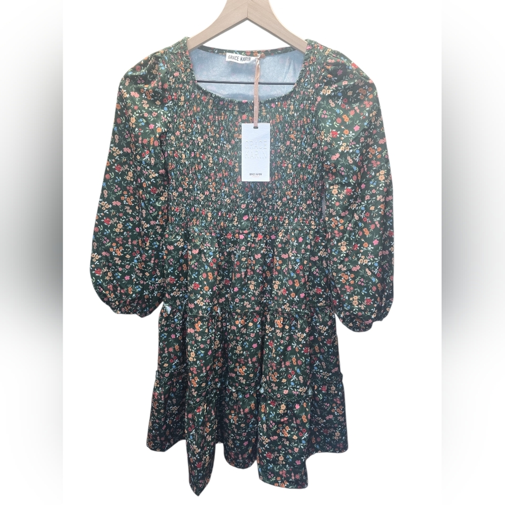GRACE KARIN Girls Fall Dress Floral Long Sleeve Ruffle Elastic Waist SZ-10 - Picture 2 of 9